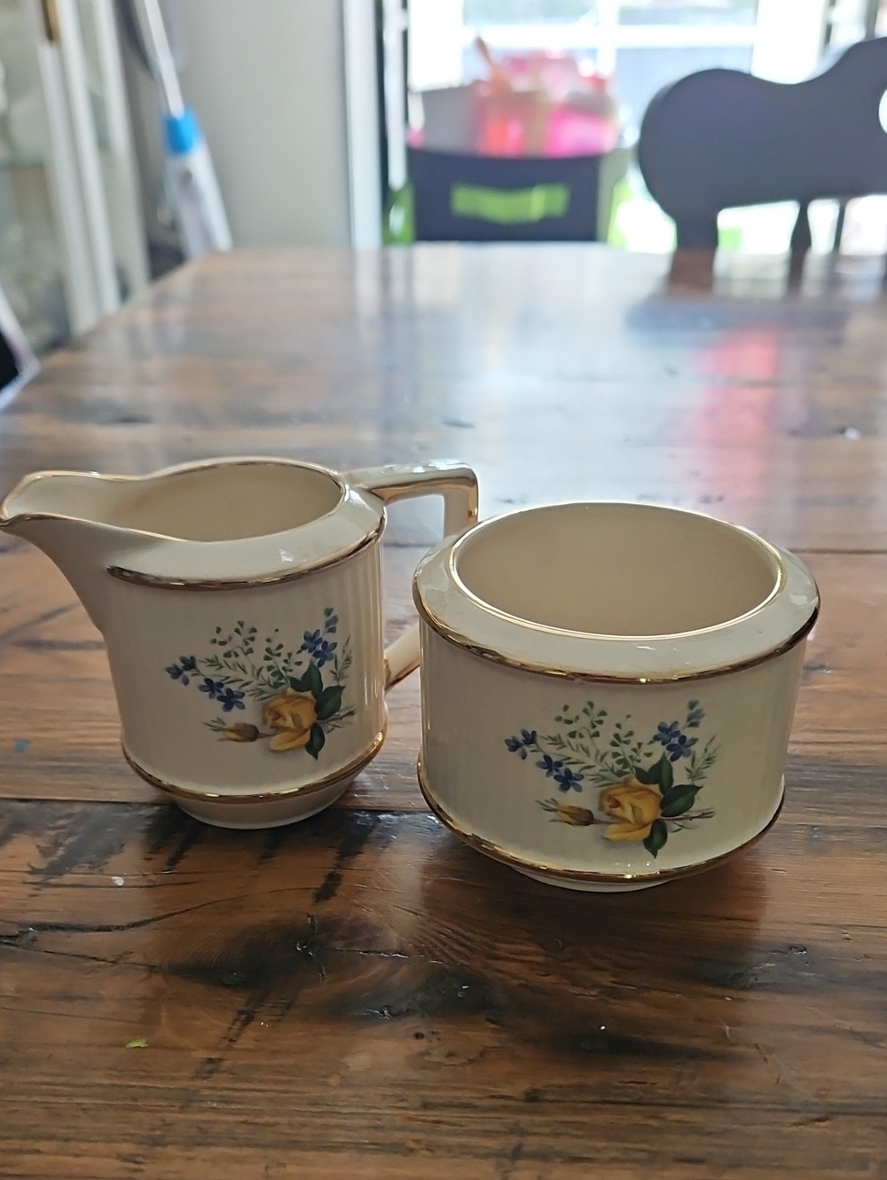 Vintage Sadler ENGLISH Floral Creamer and Sugar Set - Yellow Rose Design